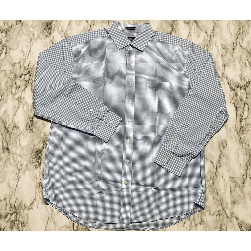 Vineyard Vines Cooper Shirt Mens Size XL Blue White Plaid Long Sleeve